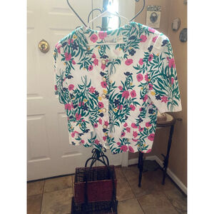 Women's Halmode Plus White Pink Floral Blouse 18W